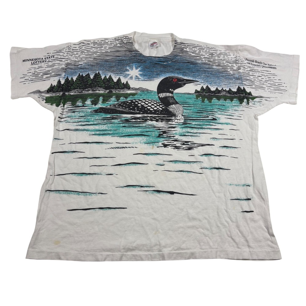 Vintage 90's Minnesota State Lottery Loon T Shirt 2X Pre Shrunk Cotton Unisex